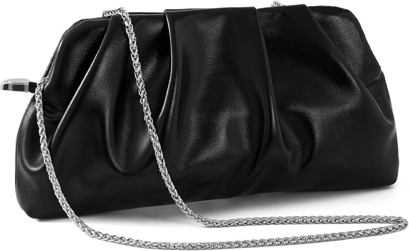 FanChris Evening Bag for Women Ruched Clutch Purse Detachable Metal Chain Crossbody Bag - Image 2